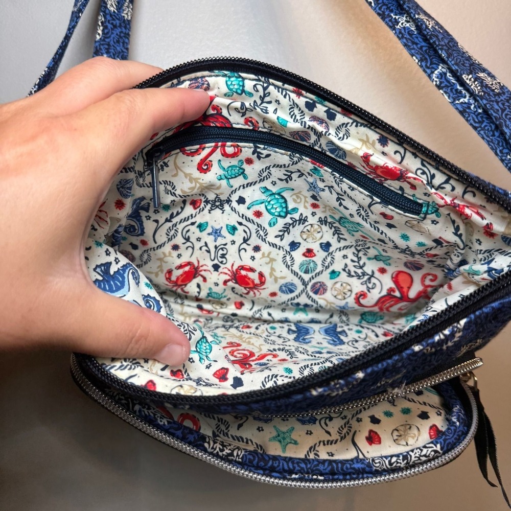 Vera Bradley Seahorse of Course Little Hipster Quilted Crossbody Bag Purse Navy - Picture 5 of 8